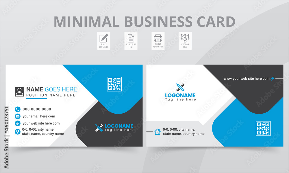 Professional Two-sided Business Card Print Templates Layout Design.
