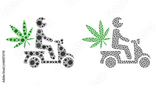 Vector covid-2019 mosaic marijuana motorbike delivery done for lockdown advertisement.