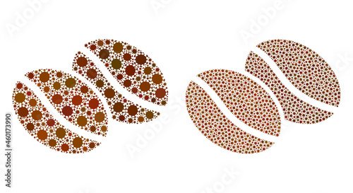 Vector covid-2019 mosaic coffee beans constructed for medicare applications. Mosaic coffee beans is based on icon and it is constructed of biological hazard covid infection cells.