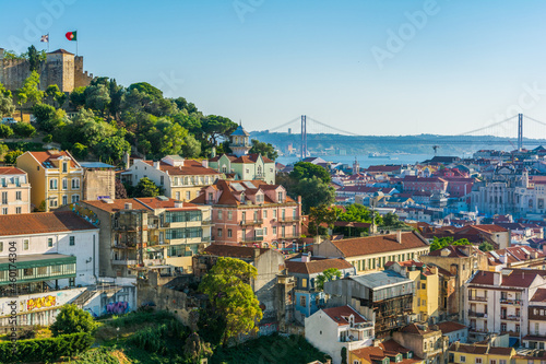 Late afternoon panorama in Lisbon, from the miradouro da graca, Portugal. photo