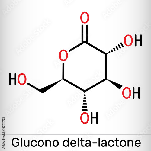 Glucono-delta-lactone, gluconolactone, GDL molecule. It is PHA, polyhydroxy acid, naturally-occurring food additive E575. Skeletal chemical formula