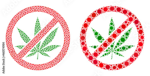 Vector covid composition forbid cannabis created for pandemic wallpapers. Mosaic forbid cannabis is based on icon and it is created with biohazard covid pathogen items.
