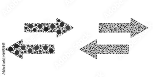 Vector covid mosaic horizontal exchange arrows organized for pandemic applications. Mosaic horizontal exchange arrows is based on icon and it is composed with biohazard covid-2019 viral items.