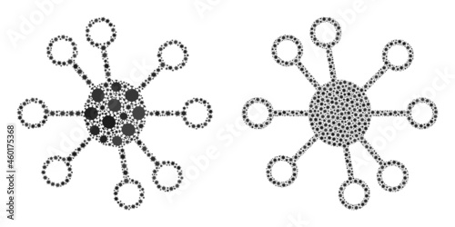 Vector covid-2019 mosaic node links combined for medicare purposes. Mosaic node links is based on icon and it is done of biological hazard covid-2019 pathogen cells.