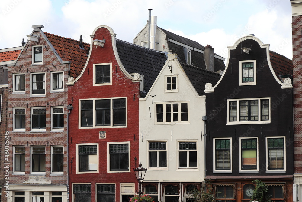 Amsterdam Geldersekade Canal Traditional Houses with Spout and Bell Gables, Netherlands