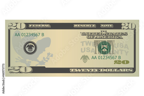 Twenty dollars without a portrait of Jackson. 20 us dollars banknote. Template or mock up for a souvenir. Vector illustration isolated on a white background photo