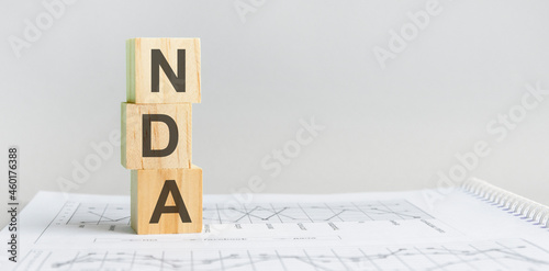 the word NDA structured query language, lined with wooden blocks