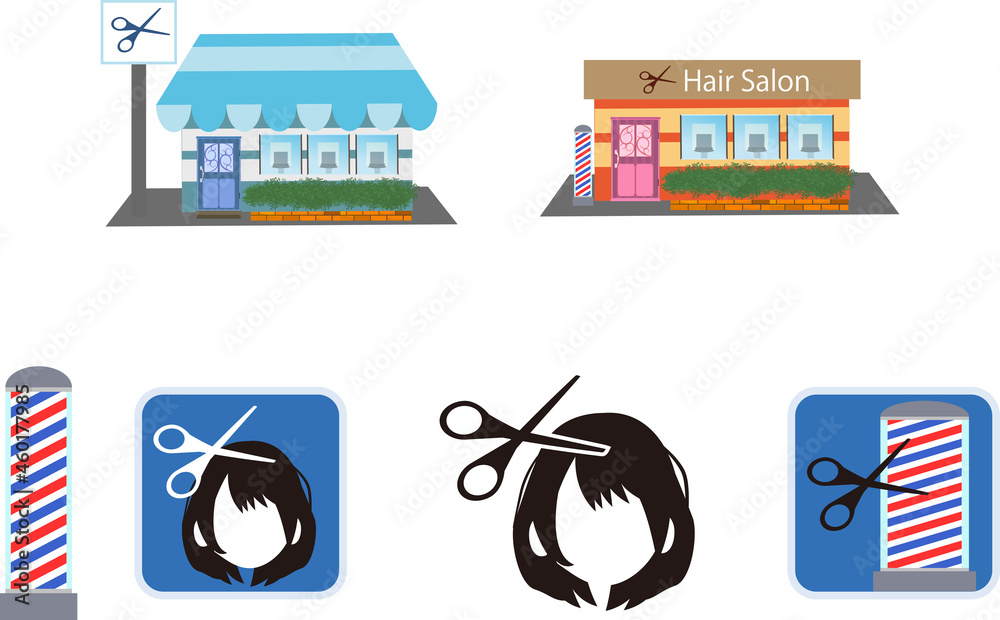 Obraz premium 理容室・美容室の建物・アイコン・マークセット