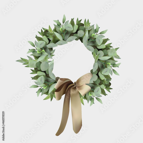 Wreath christmas vector realistic illustration graphic design element isolated on white background. Winter holidays, celebration, traditional decoration