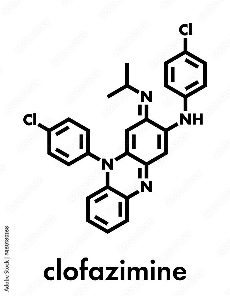 Clofazimine leprosy drug molecule. Skeletal formula.