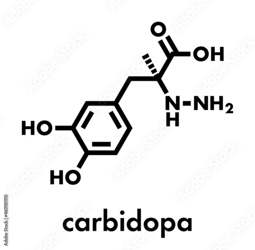 Carbidopa Parkinson's Disease drug. Prevents peripheral breakdown of levodopa, allowing more L-DOPA to reach the brain. Skeletal formula.