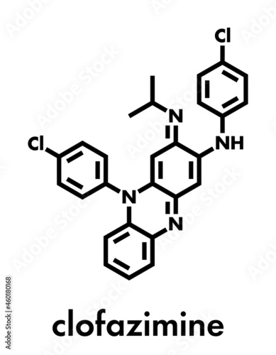 Clofazimine leprosy drug molecule. Skeletal formula. photo