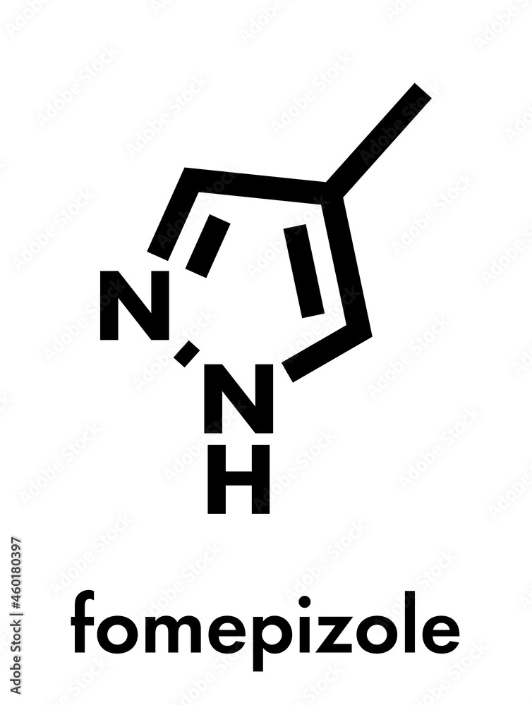 Fomepizole methanol poisoning antidote molecule. Skeletal formula. Fomepizole methanol poisoning antidote molecule. Skeletal formula.