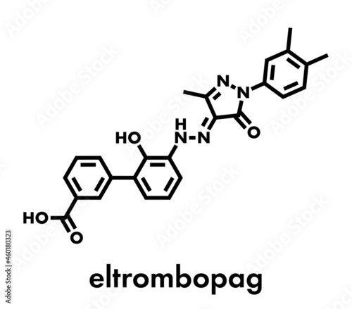 Eltrombopag thrombocytopenia (low blood platelet count) drug molecule. Skeletal formula. photo