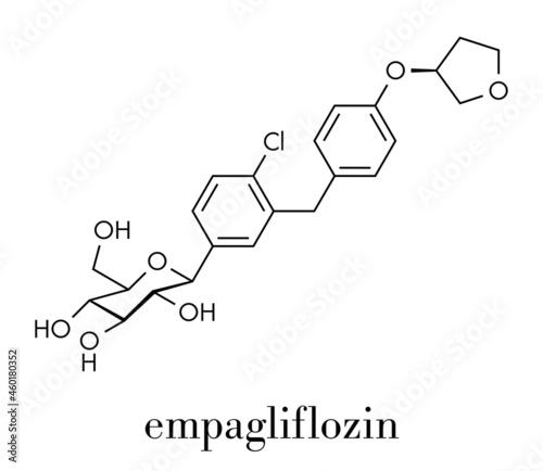 Empagliflozin diabetes drug molecule. Skeletal formula.