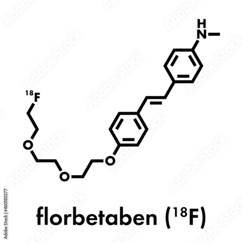 Florbetaben radiopharmaceutical molecule. Used for imaging of beta-amyloid plaques in Alzheimer's disease by PET. Skeletal formula. photo
