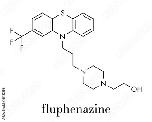 Fluphenazine antipsychotic drug molecule. Skeletal formula.