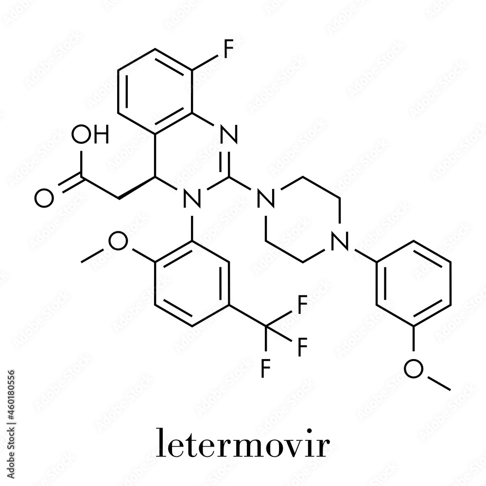 letermovir cytomegalovirus (CMV) drug molecule. Skeletal formula.