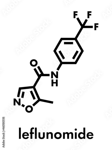 Leflunomide rheumatoid arthritis drug molecule. Skeletal formula.