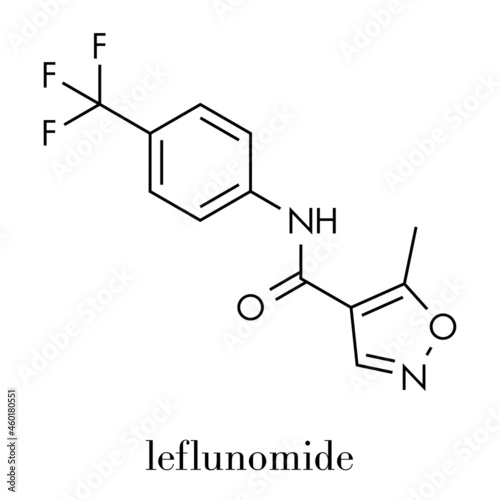 Leflunomide rheumatoid arthritis drug molecule. Skeletal formula.