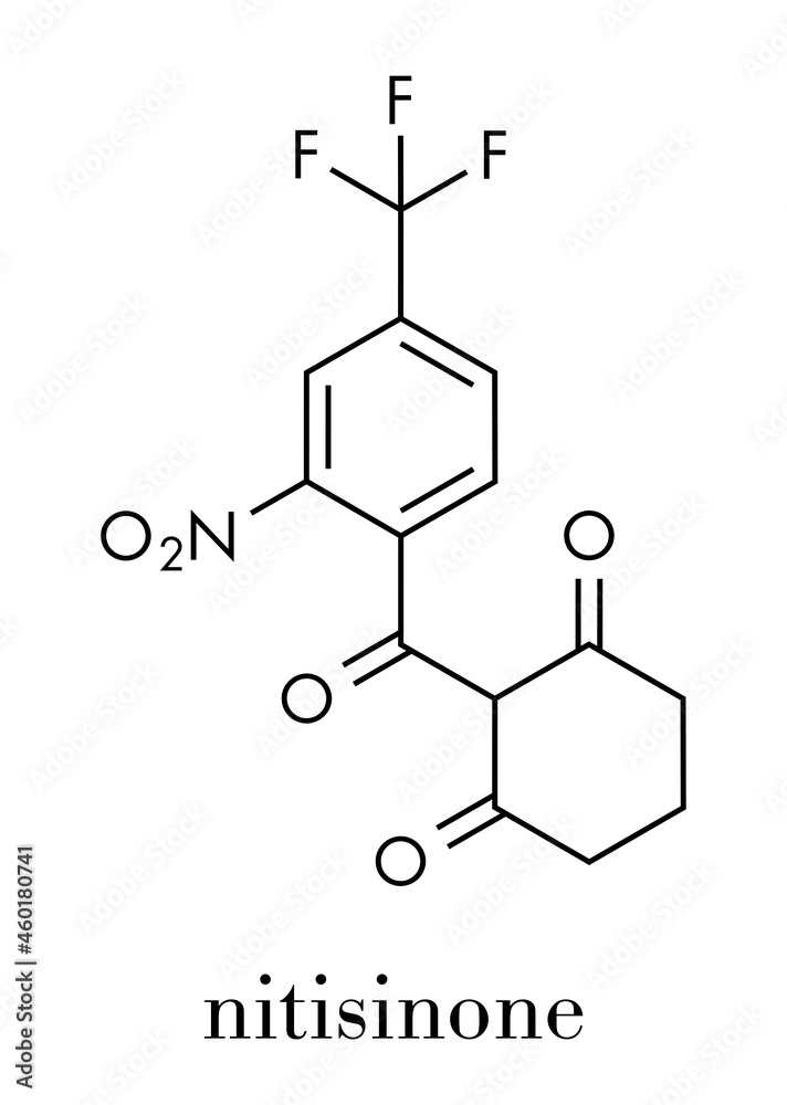 Nitisinone hereditary tyrosinemia type 1 drug molecule. Skeletal formula.