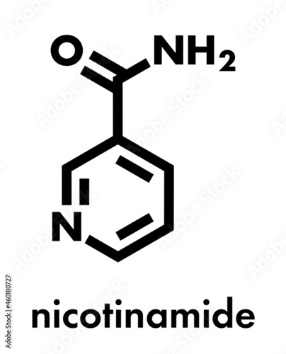 Nicotinamide drug and vitamin molecule. Skeletal formula. photo