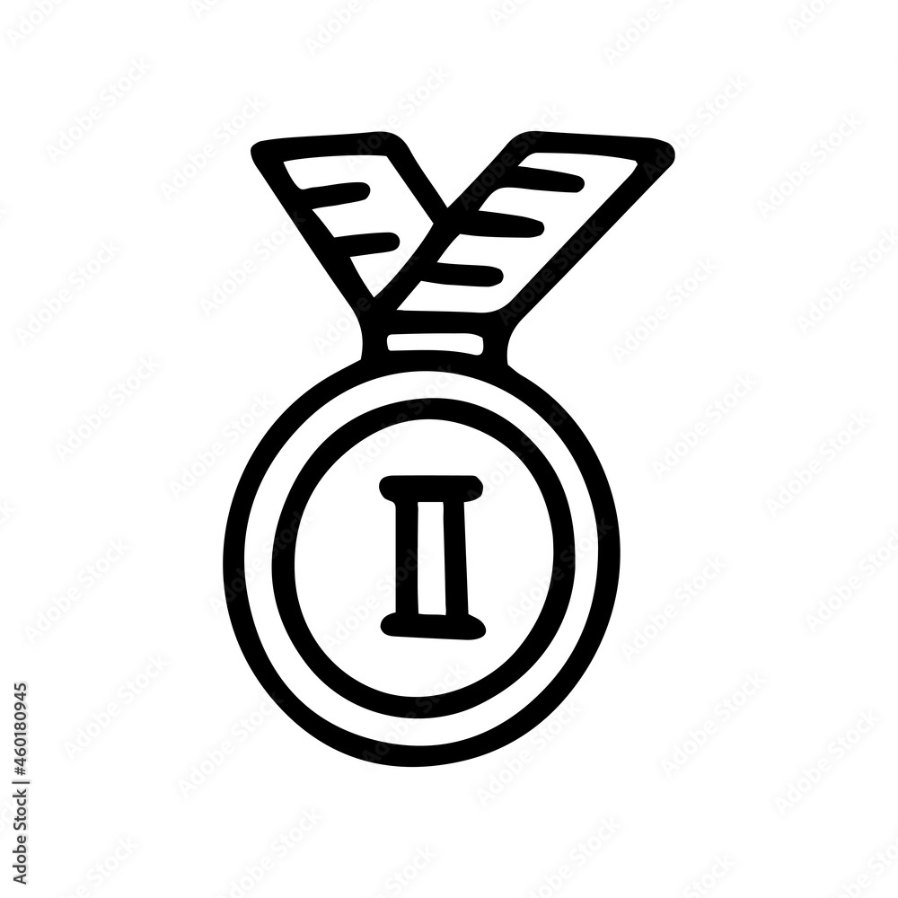 second place medal line vector doodle simple icon