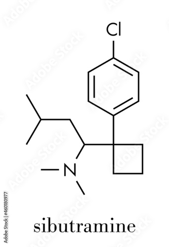 Sibutramine obesity drug molecule. Skeletal formula.