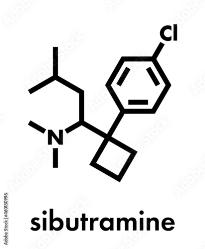 Sibutramine obesity drug molecule. Skeletal formula.
