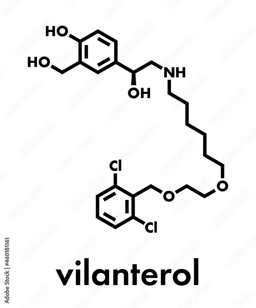 Vilanterol COPD drug molecule. Skeletal formula. Vilanterol COPD drug molecule. Skeletal formula.