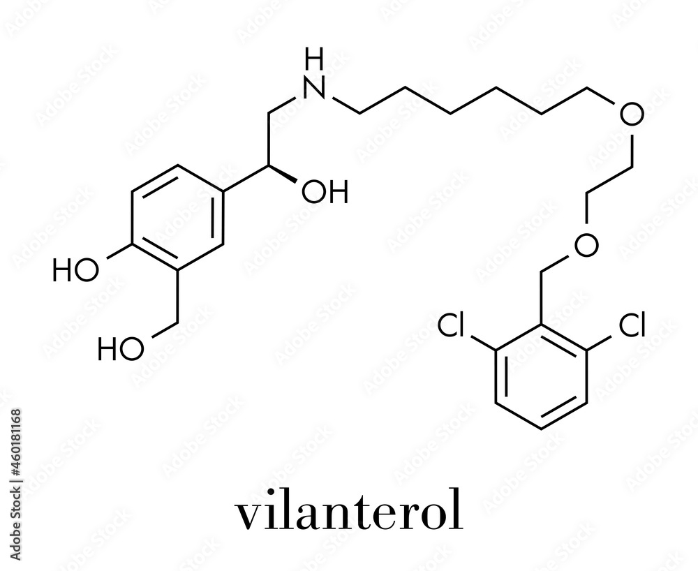 Vilanterol COPD drug molecule. Skeletal formula. Vilanterol COPD drug molecule. Skeletal formula.