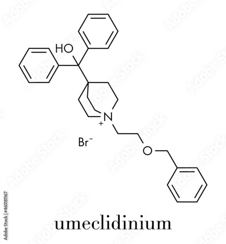 Umeclidinium bromide COPD drug molecule. Skeletal formula.