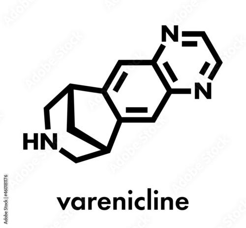 Varenicline smoking cessation drug molecule. Skeletal formula. photo