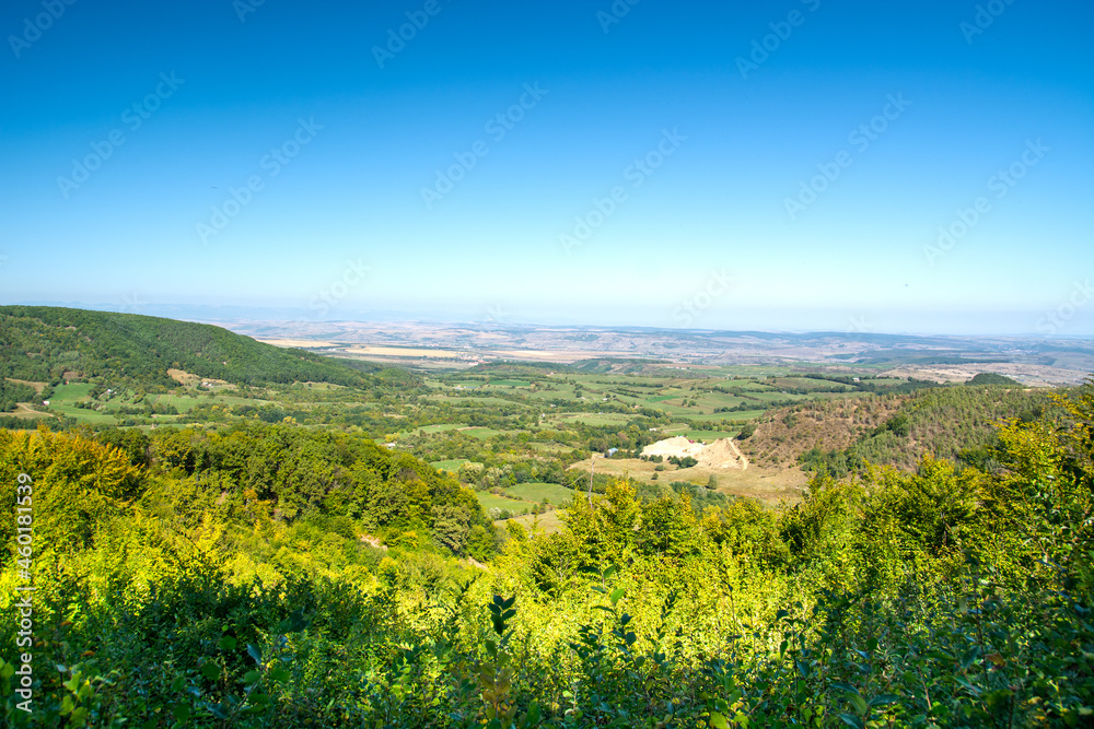 Transylvania, Romania, view of the Transylvanian highlands from the Carpathians mountains (Cindrel) near the village Tilisca