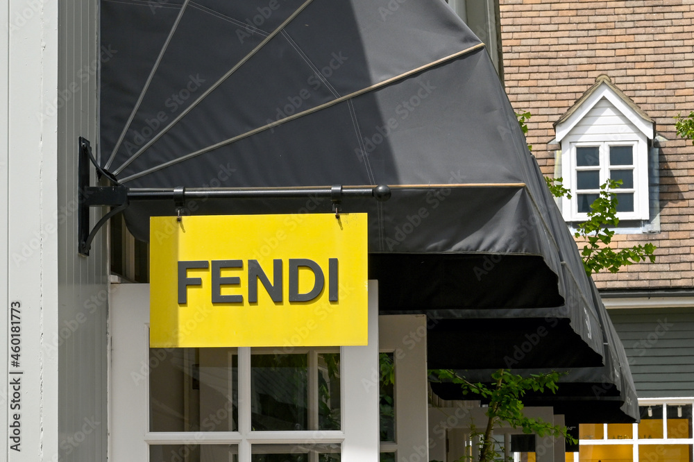 Bicester, England - June 2021: Sign outside a branch of Fendi. No people.  Stock Photo | Adobe Stock