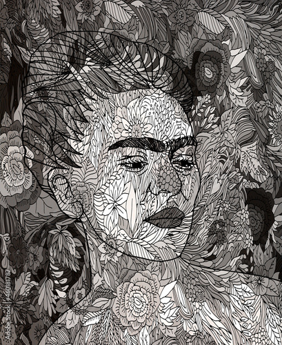 Frida Kahlo Illustrations Series 1 B&W photo