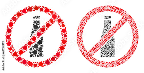 Vector covid-2019 mosaic forbid beer bottle done for lockdown purposes. Mosaic forbid beer bottle is based on icon and it is organized of biological hazard covid-2019 viral icons.
