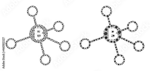 Vector covid mosaic bitcoin nodes created for doctor illustrations. Mosaic bitcoin nodes is based on icon and it is designed of biological hazard covid pathogen items.
