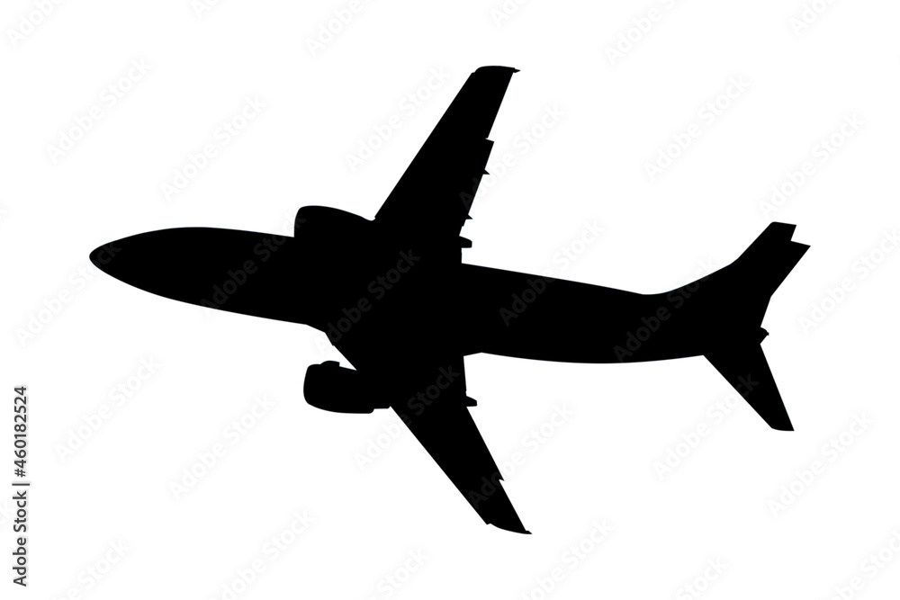 Jet passenger airplane after take-off black silhouette Jet passenger airplane after take-off black silhouette