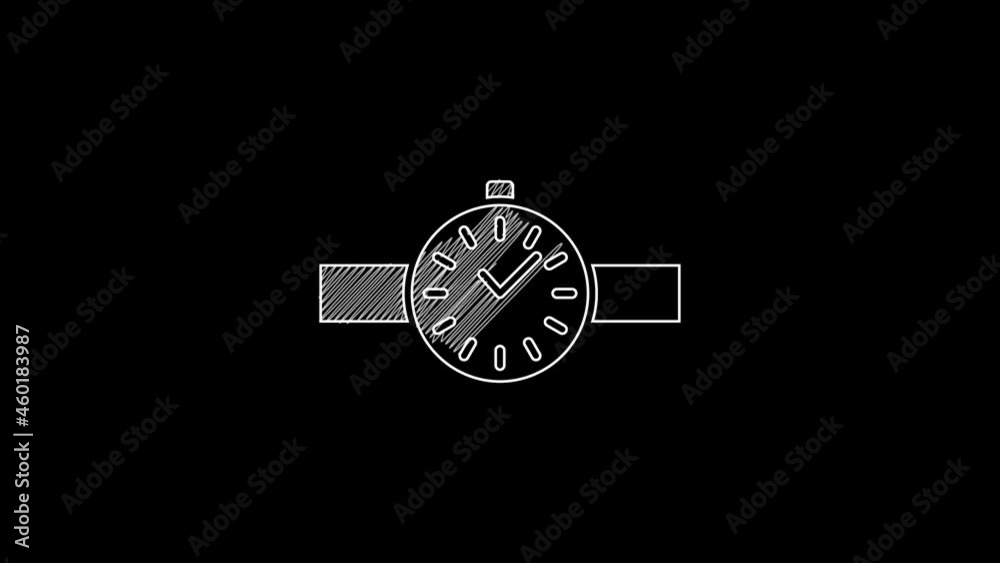 White line Wrist watch icon isolated on black background. Wristwatch icon. 4K Video motion graphic animation White line Wrist watch icon isolated on black background. Wristwatch icon. 4K Video motion graphic animation