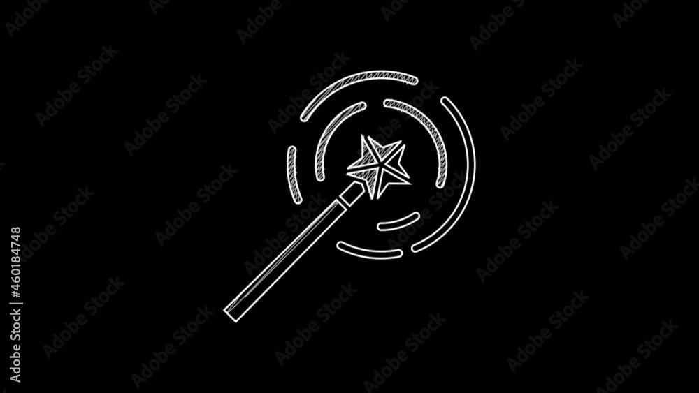 White line Magic wand icon isolated on black background. Star shape magic accessory. Magical power. 4K Video motion graphic animation White line Magic wand icon isolated on black background. Star shape magic accessory. Magical power. 4K Video motion graphic animation