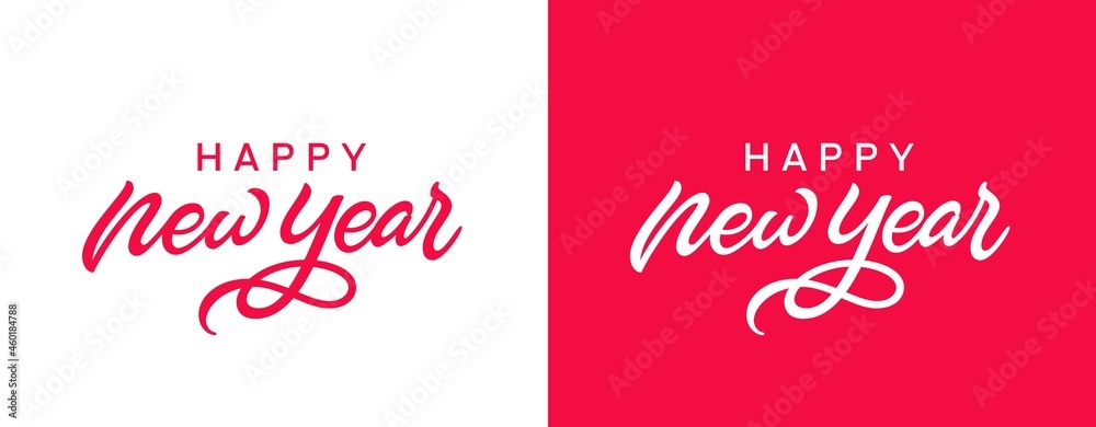 Happy New Year handwritten holiday text. Hand lettering. Vector illustration.