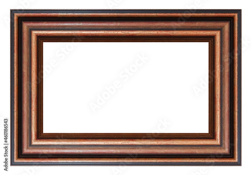 Old style vintage wooden brown frame isolated on a white background