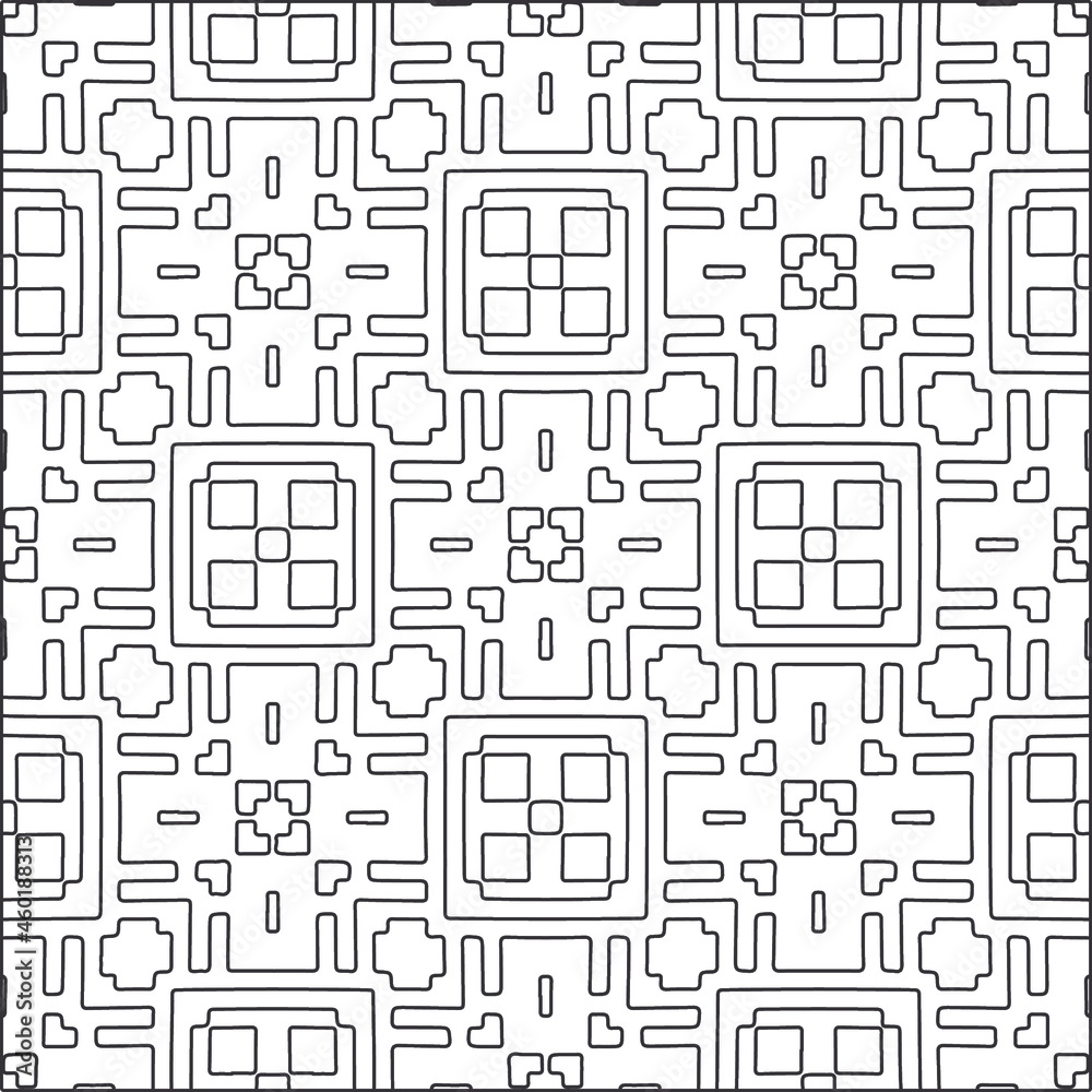 Vector pattern with symmetrical elements . Repeating geometric tiles from striped elements.Monochrome stylish texture.Black and white pattern for wallpapers and backgrounds. Vector pattern with symmetrical elements . Repeating geometric tiles from striped elements.Monochrome stylish texture.Black and white pattern for wallpapers and backgrounds.