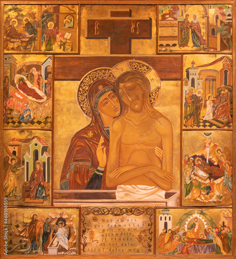 ROME, ITALY - SEPTEMBER 1, 2021: The icon of Pieta in the church  Chiesa di Santa Maria in Campitelli by Elsa Fratini (1923 - 1999).