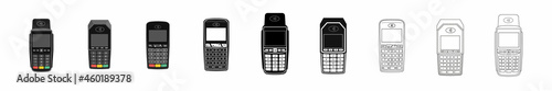 Set payment terminal mockup. Cash register. Vector illustration.