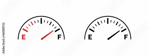 Set of Fuel gauge scales. Fuel meter. Fuel indicator. Gas tank gauge. Oil level tank bar meter. Vector illustration.