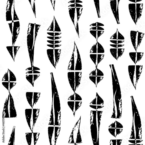 Ethnic motif hand drawn print. Paint brush indigenous style seamless pattern. Freehand grunge design tribal background. Trendy handdrawn folk geometric ornament
