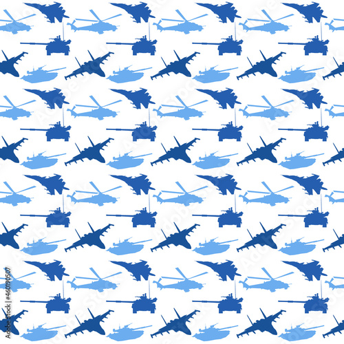 Vector Image Of Military Equipment And Vehicle. Pattern