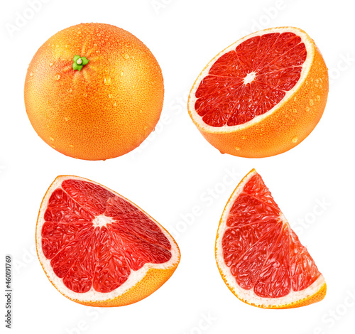 Valokuvatapetti Fresh juicy grapefruit isolated on white background.